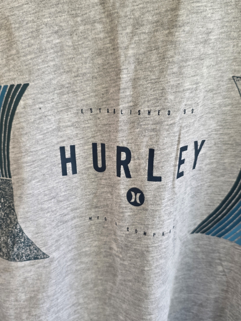 Men's Hurley Heather Gray Graphic Logo T-Shirt with Blue Accents, Size XL - Picture 2 of 4